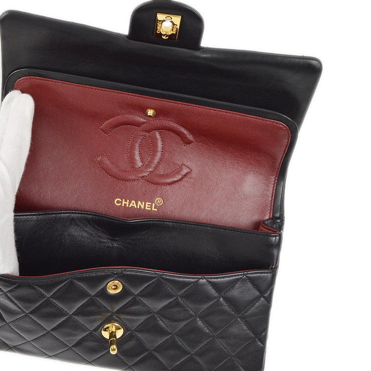 Chanel 1997-1999 Black Lambskin Medium Classic Double Flap Shoulder Bag