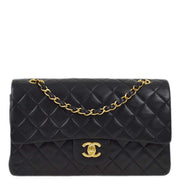 Chanel 1996-1997 Black Lambskin Medium Classic Double Flap Shoulder Bag