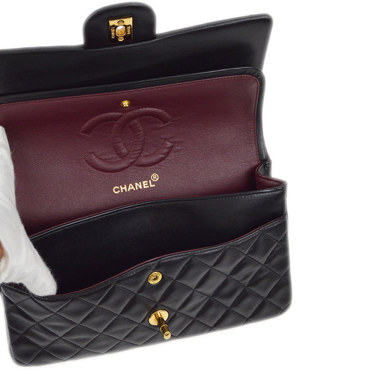 Chanel 1996-1997 Black Lambskin Medium Classic Double Flap Shoulder Bag