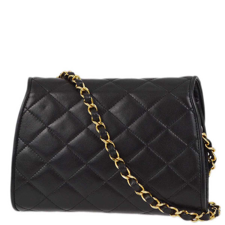 Chanel 1994-1996 Black Lambskin Paris Chain Shoulder Bag