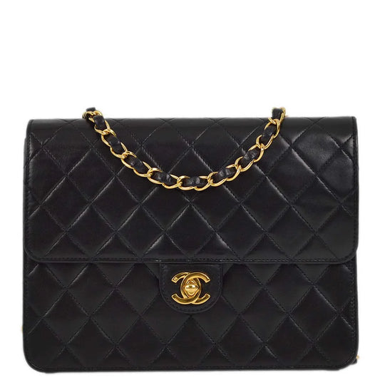 Chanel 2001-2003 Black Lambskin Turnlock Small Half Flap Shoulder Bag