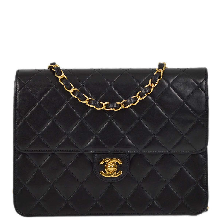 Chanel 2001-2003 Black Lambskin Turnlock Small Half Flap Shoulder Bag