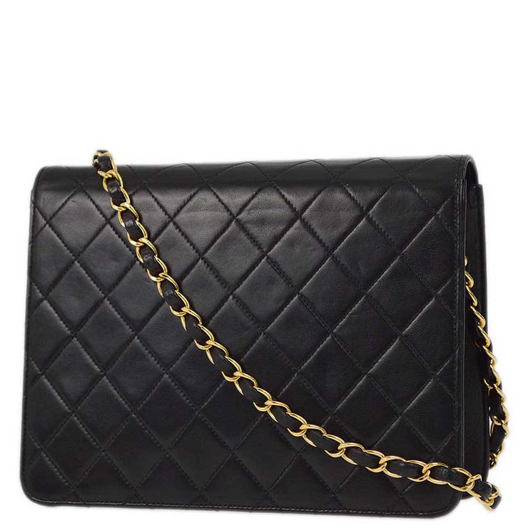 Chanel 2001-2003 Black Lambskin Turnlock Small Half Flap Shoulder Bag