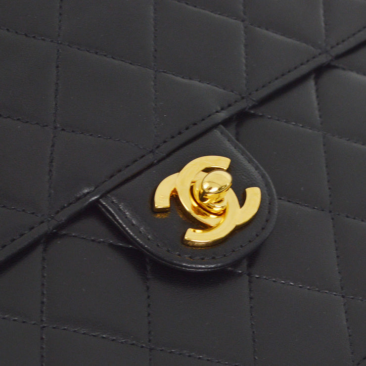 Chanel 2001-2003 Black Lambskin Turnlock Small Half Flap Shoulder Bag