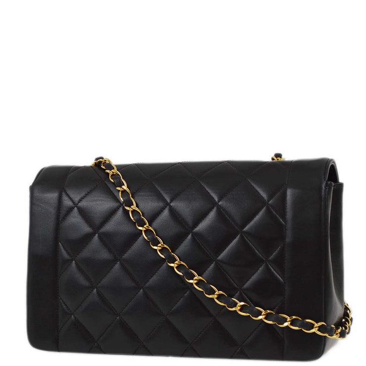 Chanel 1994-1996 Black Lambskin Medium Diana Shoulder Bag