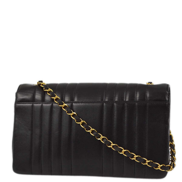 Chanel 1991-1994 Black Lambskin Mademoiselle Single Flap Shoulder Bag