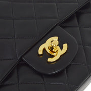 Chanel 1991-1994 Black Lambskin Medium Classic Double Flap Shoulder Bag