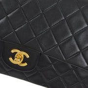 Chanel 1991-1994 Black Lambskin Medium Classic Double Flap Shoulder Bag