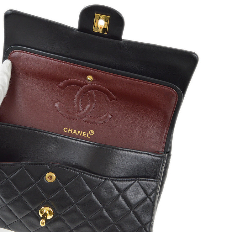 Chanel 1991-1994 Black Lambskin Medium Classic Double Flap Shoulder Bag