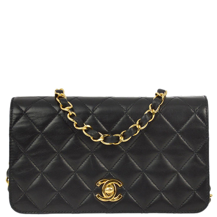 Chanel 2000-2002 Black Lambskin Turnlock Mini Full Flap Shoulder Bag