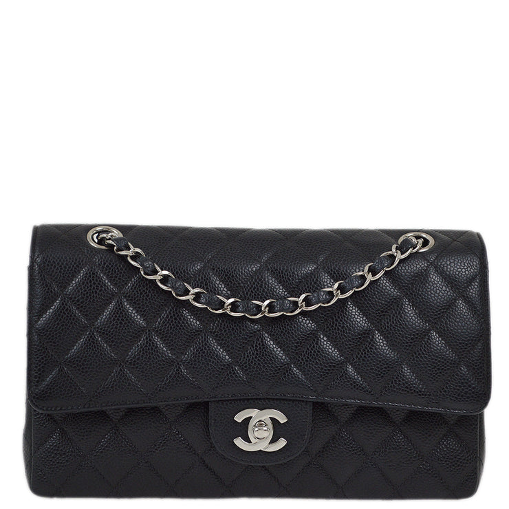 Chanel 2000-2001 Black Caviar Medium Classic Double Flap Shoulder Bag