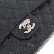 Chanel 2000-2001 Black Caviar Medium Classic Double Flap Shoulder Bag