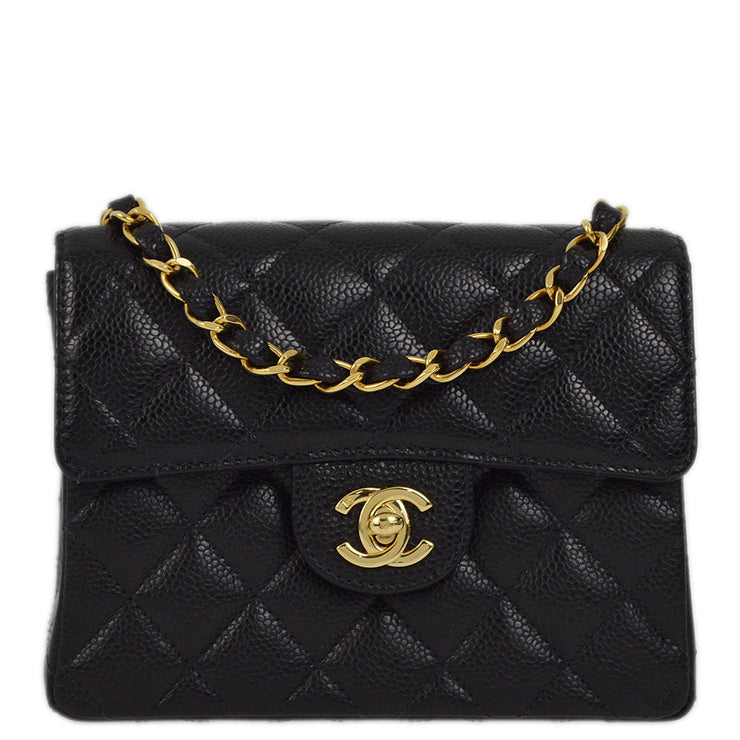 Chanel 2003-2004 Black Caviar Mini Classic Square Flap Shoulder Bag 17