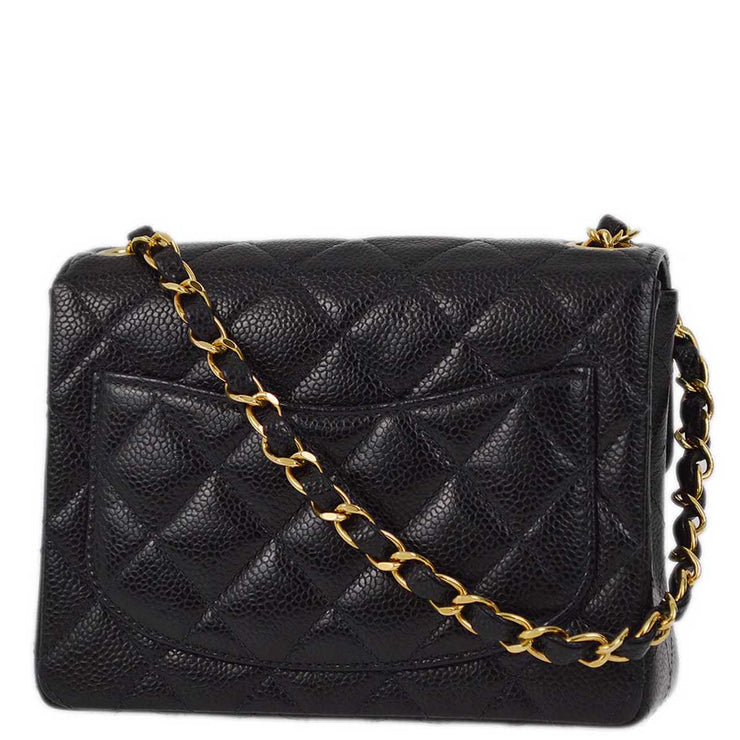 Chanel 2003-2004 Black Caviar Mini Classic Square Flap Shoulder Bag 17