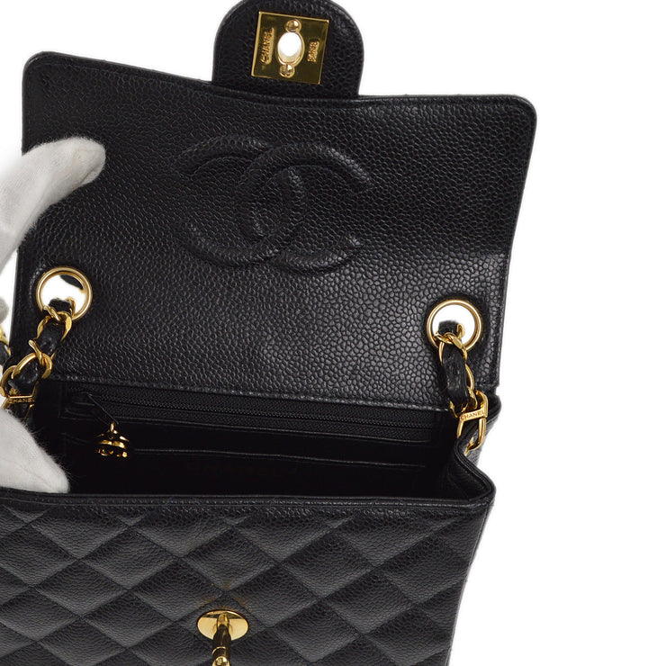 Chanel 2003-2004 Black Caviar Mini Classic Square Flap Shoulder Bag 17