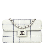 Chanel 2001-2003 White Lambskin Choco Bar Single Flap Shoulder Bag