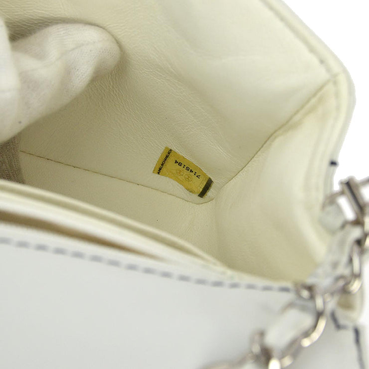 Chanel 2001-2003 White Lambskin Choco Bar Single Flap Shoulder Bag