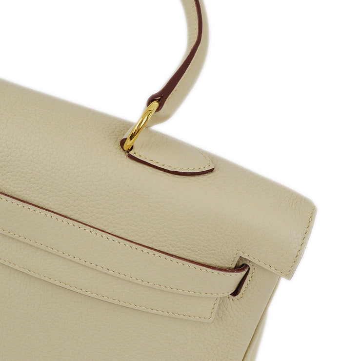 Hermes 2009 Beige Taurillon Clemence Shoulder Kelly Handbag