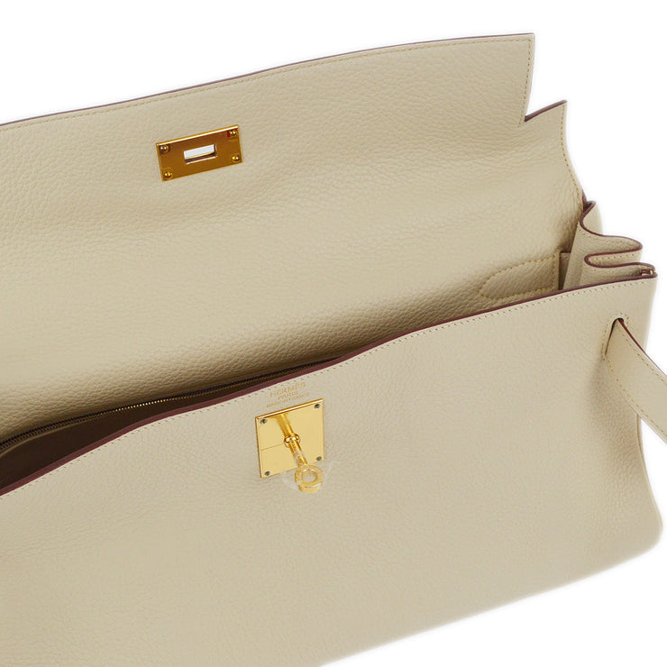 Hermes 2009 Beige Taurillon Clemence Shoulder Kelly Handbag