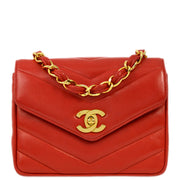 Chanel 1994-1996 Red Lambskin V Stitch Chain Shoulder Bag