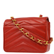 Chanel 1994-1996 Red Lambskin V Stitch Chain Shoulder Bag