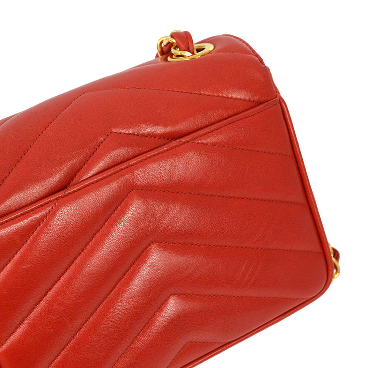 Chanel 1994-1996 Red Lambskin Chevron Chain Shoulder Bag