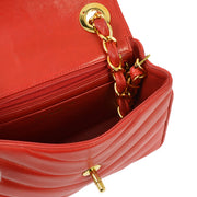 Chanel 1994-1996 Red Lambskin Chevron Chain Shoulder Bag