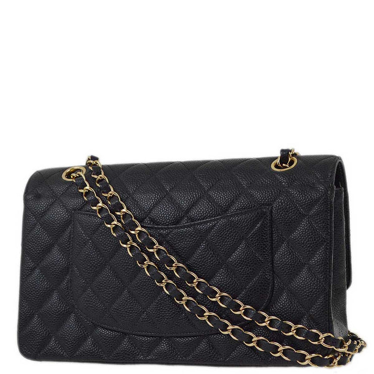 Chanel 2003-2004 Black Caviar Medium Classic Double Flap Shoulder Bag