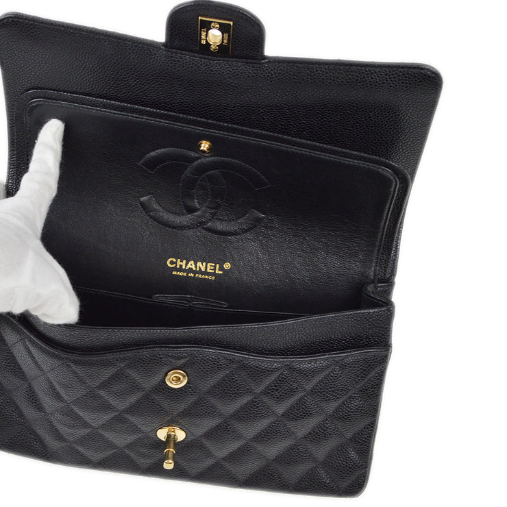 Chanel 2003-2004 Black Caviar Medium Classic Double Flap Shoulder Bag