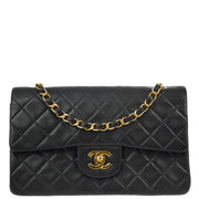 Chanel 1991-1994 Black Lambskin Small Classic Double Flap Shoulder Bag