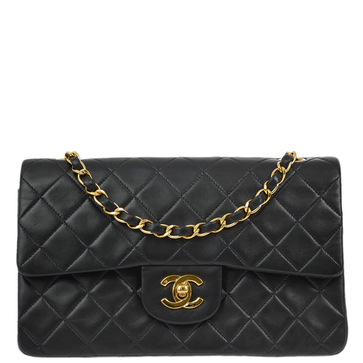 Chanel 1991-1994 Black Lambskin Small Classic Double Flap Shoulder Bag