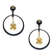 Chanel Black Clover Hoop Dangle Earrings Clip-On 94C