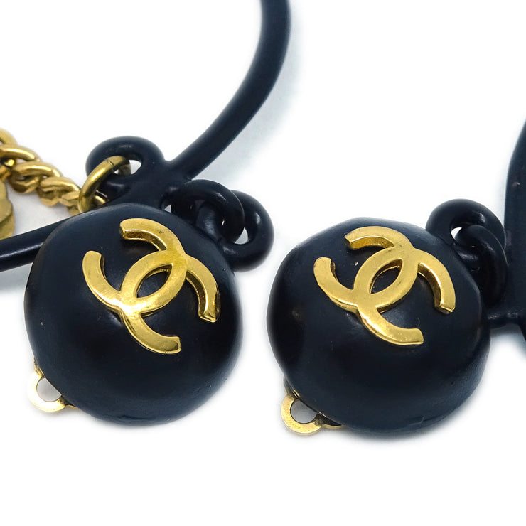 Chanel Black Clover Hoop Dangle Earrings Clip-On 94C