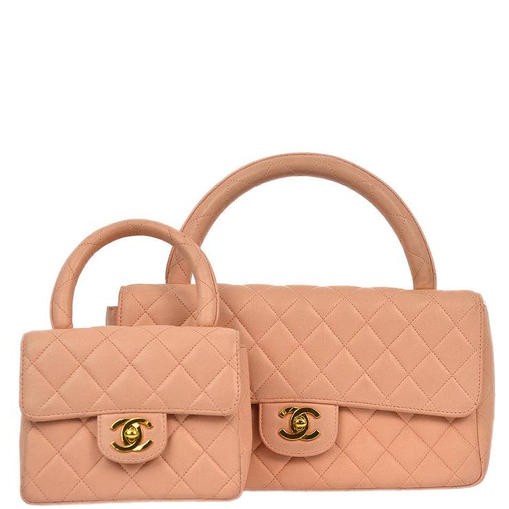 Chanel 1994-1996 Pink Lambskin Classic Single Flap 2 in 1 Handbag Set