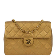 Chanel 1991-1994 Gold Lambskin Classic Square Flap Shoulder Bag 20