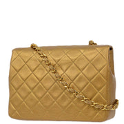 Chanel 1991-1994 Gold Lambskin Classic Square Flap Shoulder Bag 20