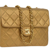 Chanel 1991-1994 Gold Lambskin Classic Square Flap Shoulder Bag 20