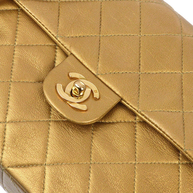 Chanel 1991-1994 Gold Lambskin Classic Square Flap Shoulder Bag 20