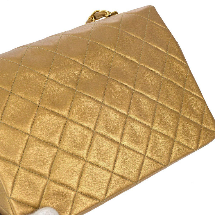 Chanel 1991-1994 Gold Lambskin Classic Square Flap Shoulder Bag 20