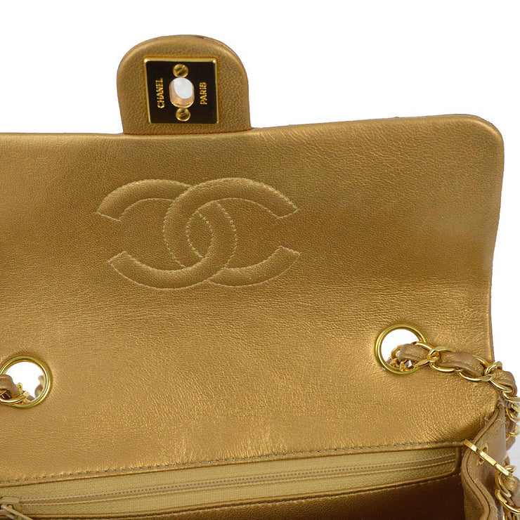 Chanel 1991-1994 Gold Lambskin Classic Square Flap Shoulder Bag 20