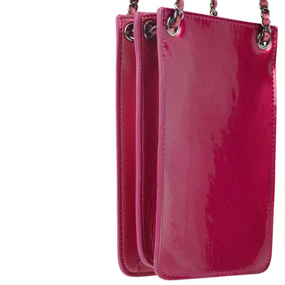 Chanel 2014 Pink Patent Leather Chain Pochette Shoulder Bag
