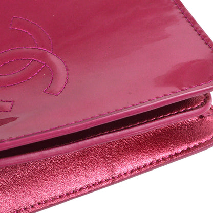 Chanel 2014 Pink Patent Leather Chain Pochette Shoulder Bag