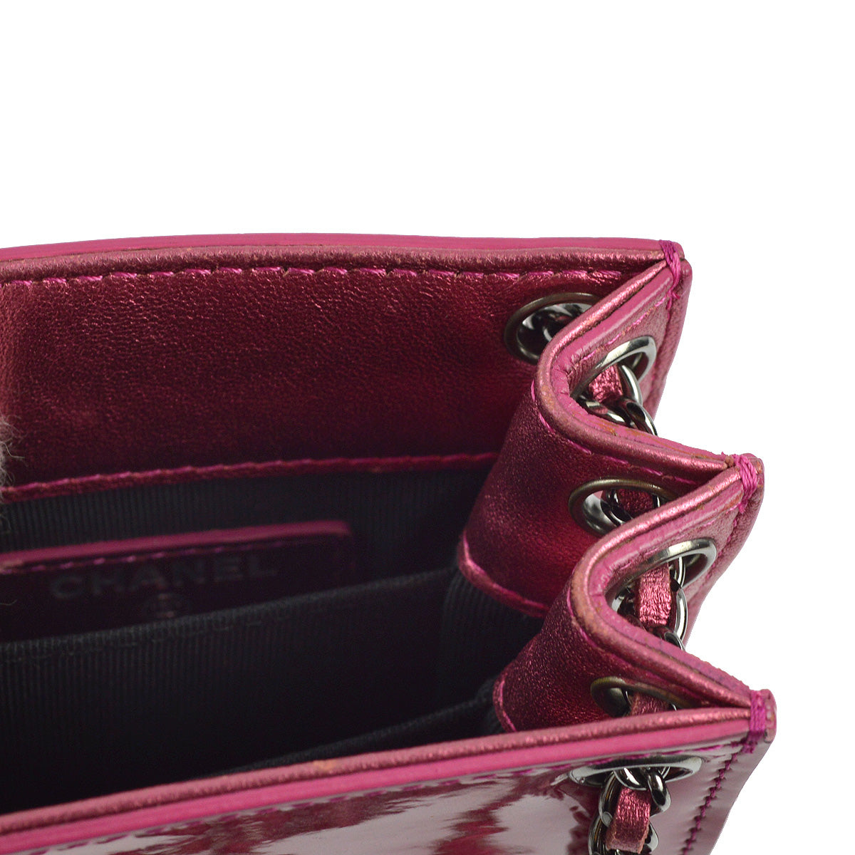 Chanel 2014 Pink Patent Leather Chain Pochette Shoulder Bag