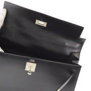 Hermes * 2003 Black Box Calf Kelly 32 Guilloche Sellier Handbag