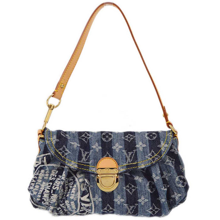 Louis Vuitton 2006 Blue Monogram Denim Mini Pleaty Raye Handbag M95333