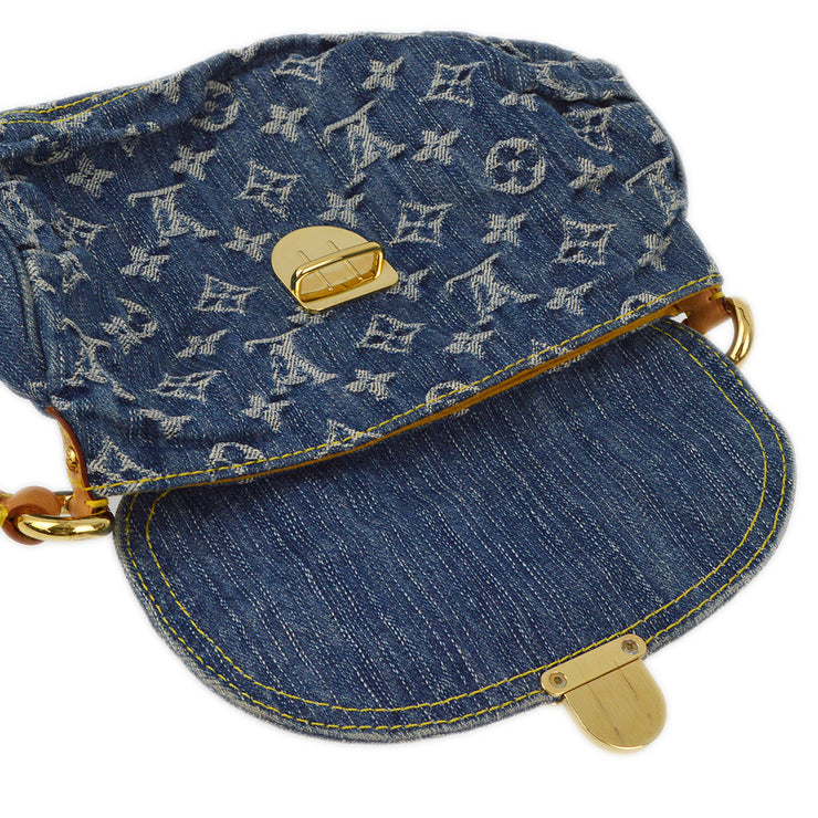 Louis Vuitton 2006 Blue Monogram Denim Mini Pleaty Handbag M95050