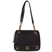 Chanel 1994-1996 Black Caviar Triple CC Shoulder Tote Bag