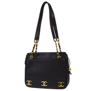 Chanel 1994-1996 Black Caviar Triple CC Shoulder Tote Bag