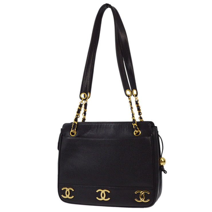 Chanel 1994-1996 Black Caviar Triple CC Shoulder Tote Bag