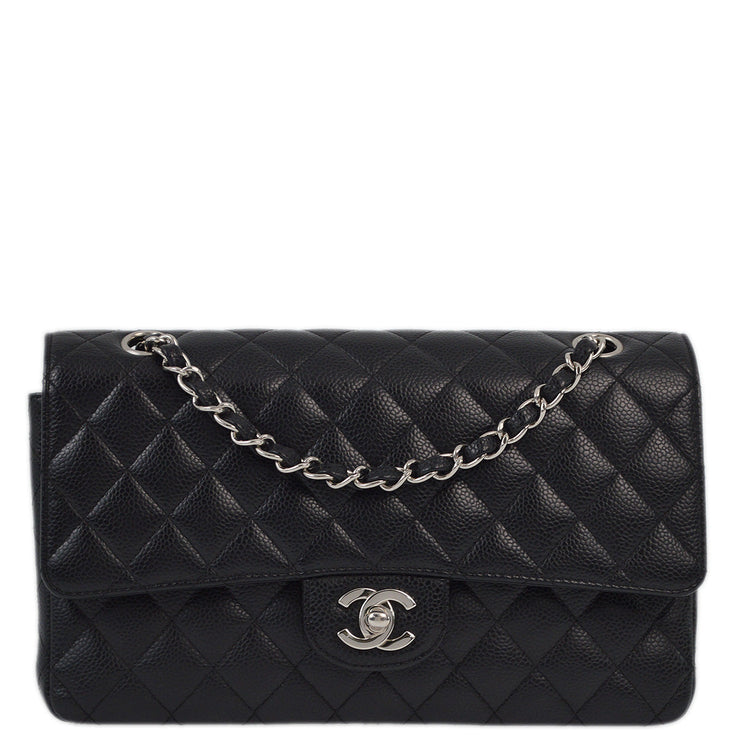 Chanel 2008-2009 Black Caviar Medium Classic Double Flap Shoulder Bag